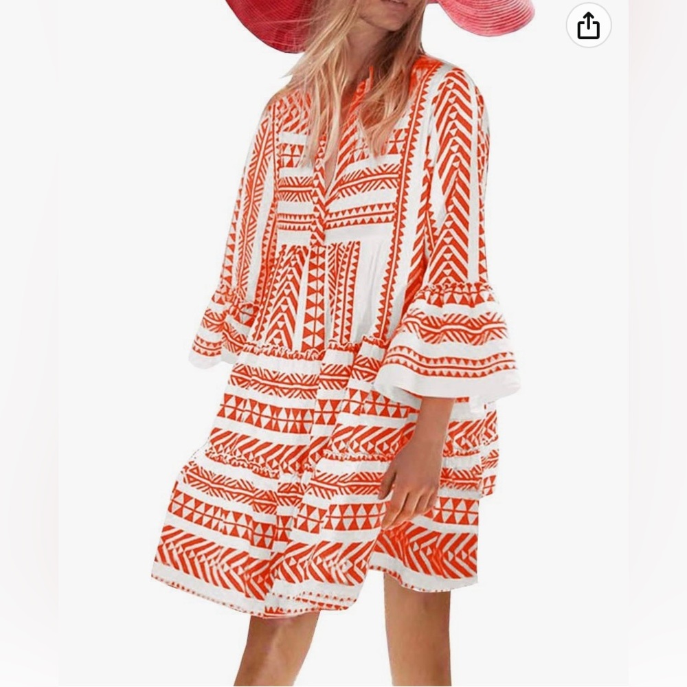 Womens Boho Floral Printed Babydoll Ruffles Casual cover-up or dress
